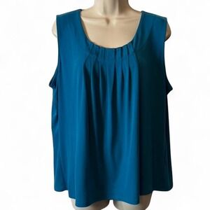 Jones Studio Teal Pleated Sleeveless Blouse, Women's Suze 1X